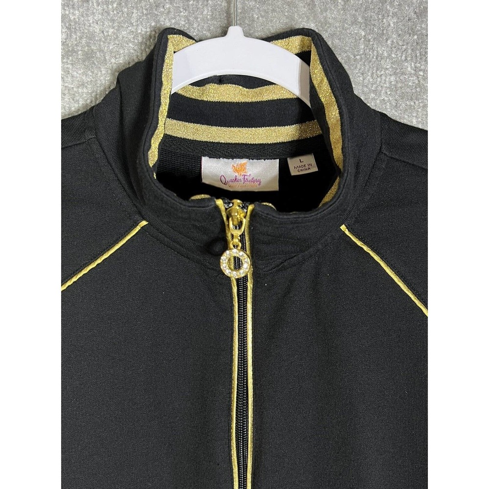 Quacker Factory Rhinestone Grommet Gold Trim Full Zip Jacket Women Large Pockets - Picture 13 of 15